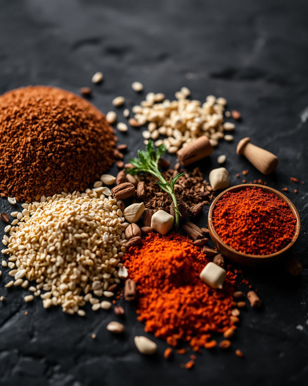 Artisanal ingredients on dark stone